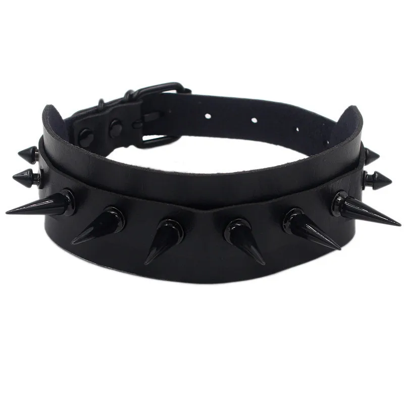 Black Leather Choker Collar Necklace Neck Women Studded Spike Rivet Punk Chocker Necklaces Gothic Bondage Jewelry Accessories