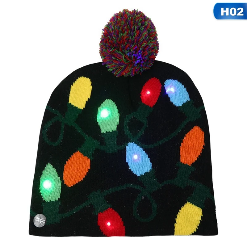 

Christmas Children Hat Knitted Luminous Snowflake Christmas Hat With Lights