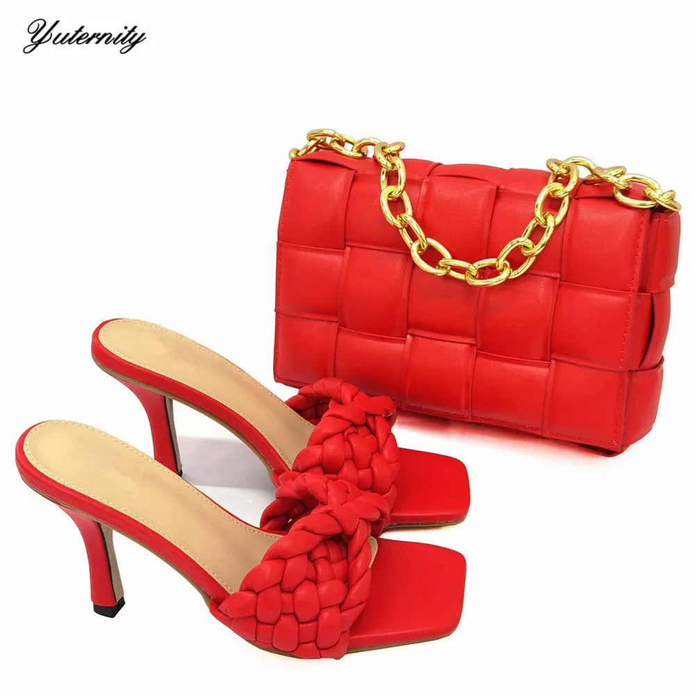 Latest Red Color Woman Italian Shoes and Bag Set High Quality Nigerian Women And For Wedding Dress | Обувь