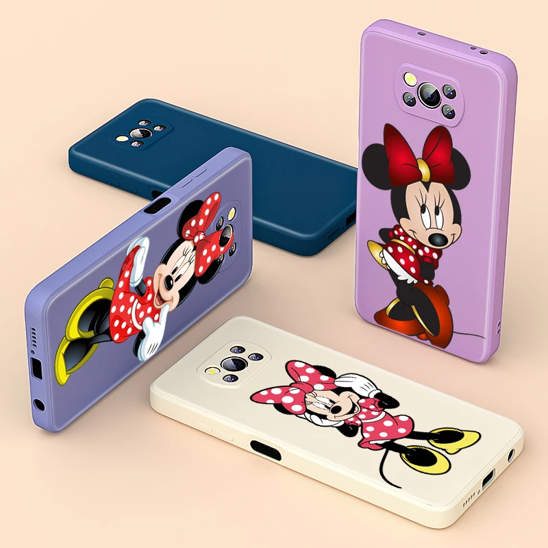 

Liquid Silicone Soft Cover Cute Minnie Mouse For Xiaomi Poco X3 NFC X2 M3 F3 GT C3 Mix 4 CC9 A3 Pro Lite Phone Case