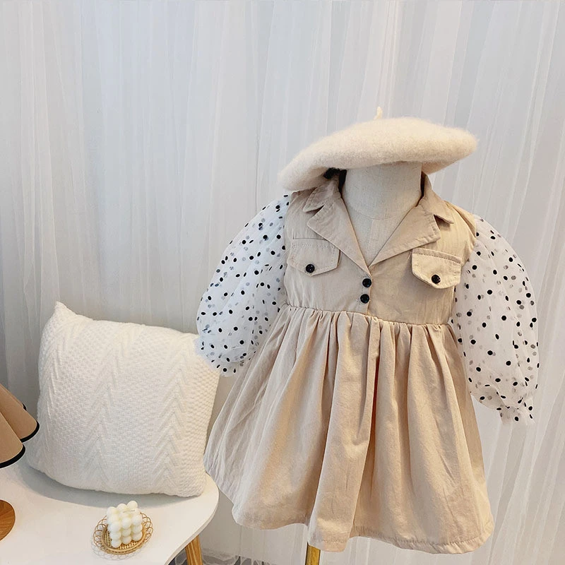 

2 3 4 5 6 Toddler Girl Fashion Dress Korean Dot Mesh Stitching Puff Sleeves Dress For Girl Baby Kids Clothes Autumn Dress 2020