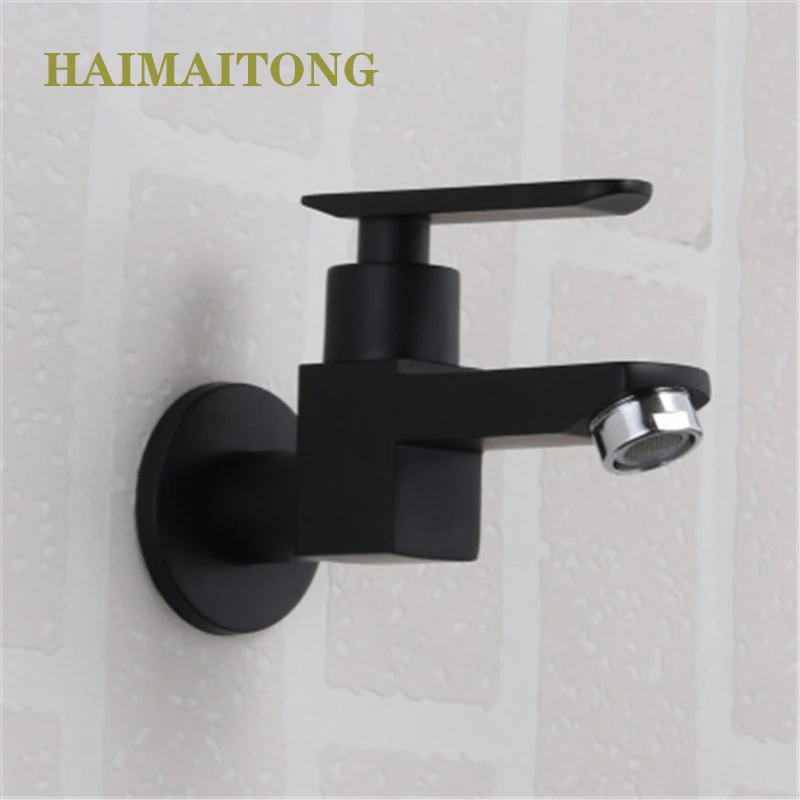 

Home Bathroom single cold Taps Brass Wall Mount Bibcock Decorative Outdoor Garden Faucet Black quick open wc Tap