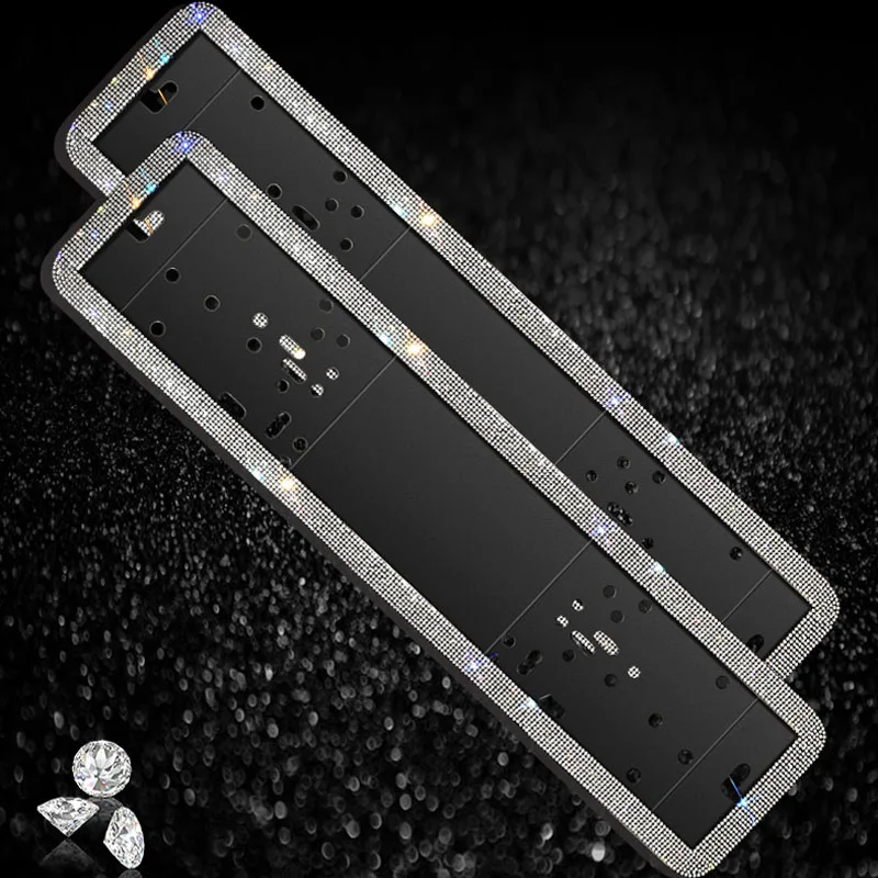 2 шт., цветной бриллиант, Россия, европейская рамка для номерного знака автомобиля, держатель для номерного знака со стразами из нержавеющей стали, украшение