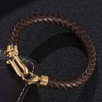 men leather bracelet stainless steel horseshoe buckle casual bangle new fashion bracelet bangle male jewelry gifts sp0779