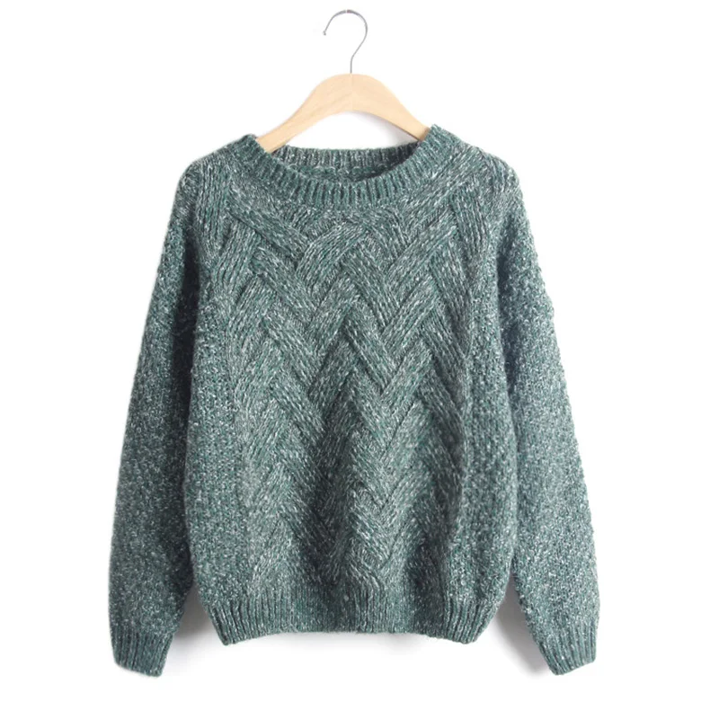 Базовые Топы свободные женские Вязаные изделия новая мода пуловер с круглым