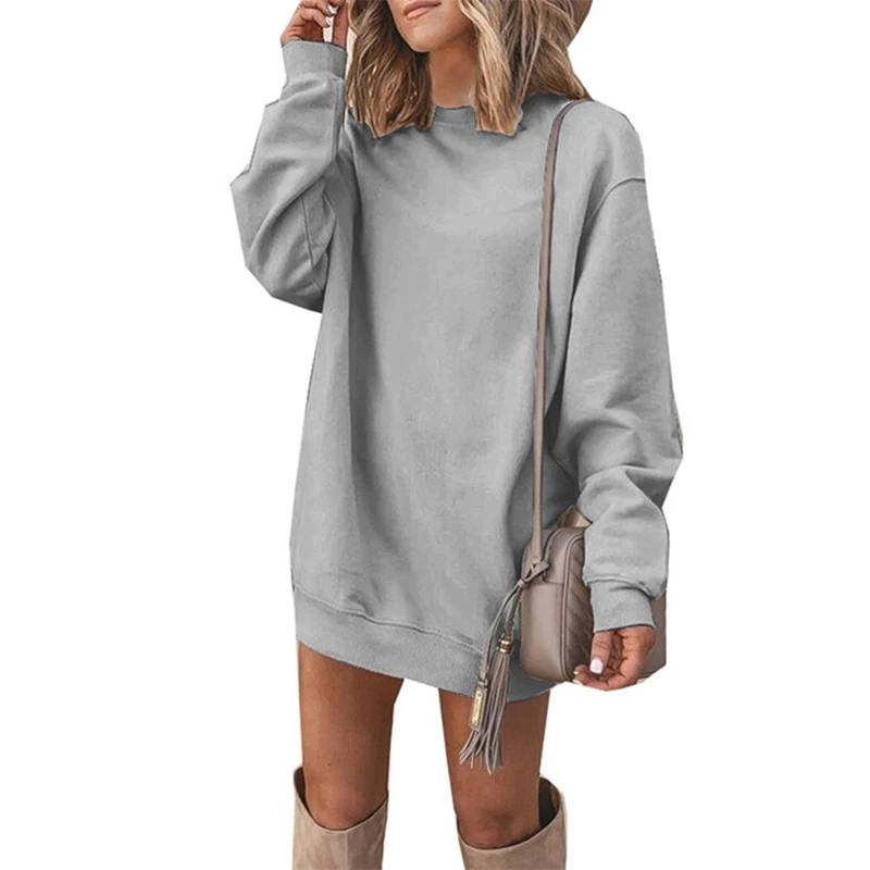 

VIIANLES Autumn Casual Dress Fashion Women Sweatshirt Dress Long Sleeve Jumper Pullover Round Neck Solid Plus Size Vestidos