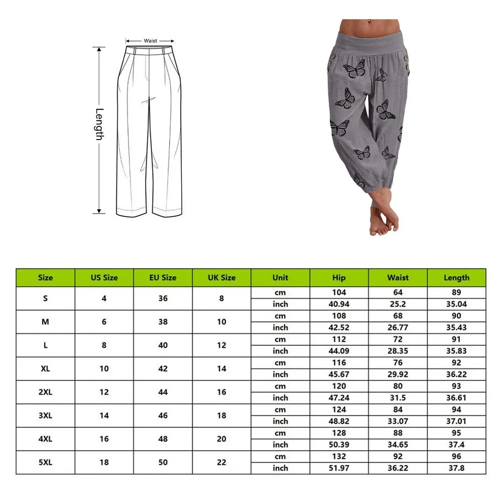 

Summer Capri Pants Women Butterfly Print Wide Leg Pants Loose Ropa Mujer Large Size S-3XL Sweatpants Trouser Capris Bottoms