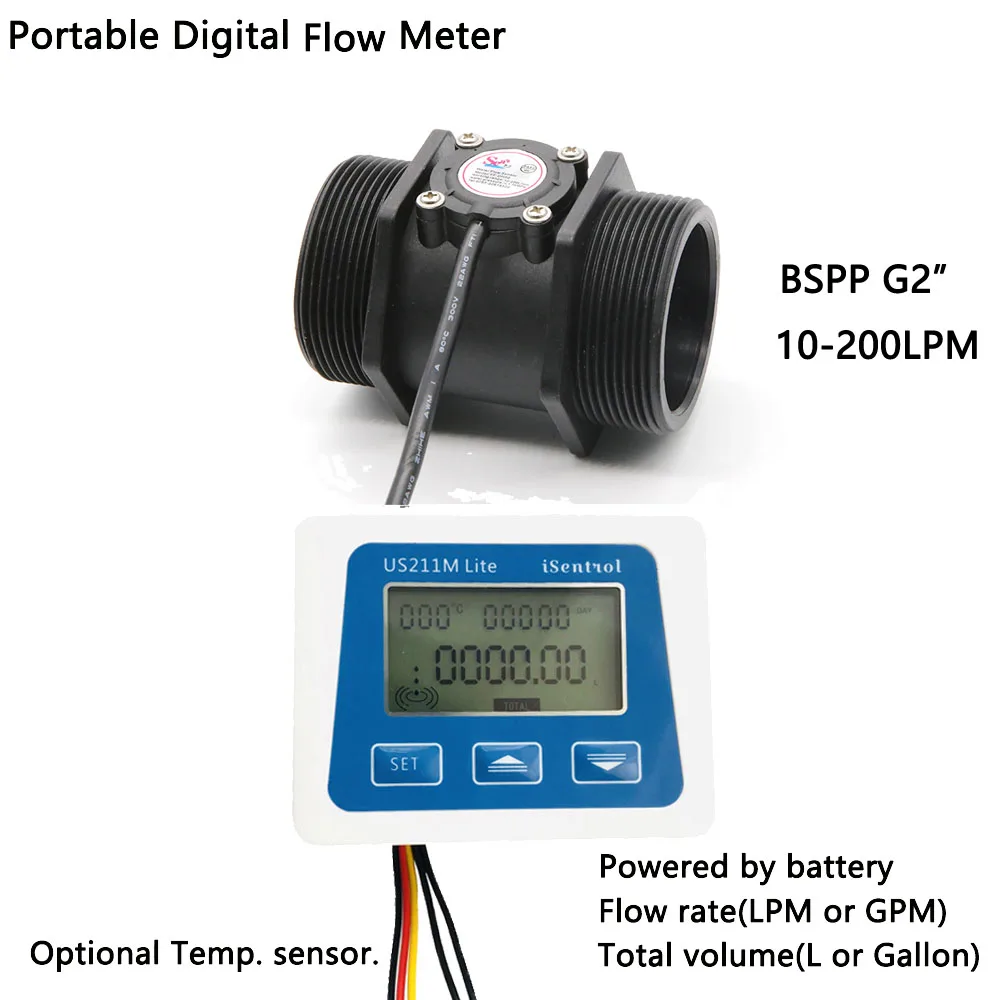 

US211M Lite USN-HS20TA 10-200L/min 2" Digital Flow Meter Flow Reader Compatible with all our hall effect water flow sensor