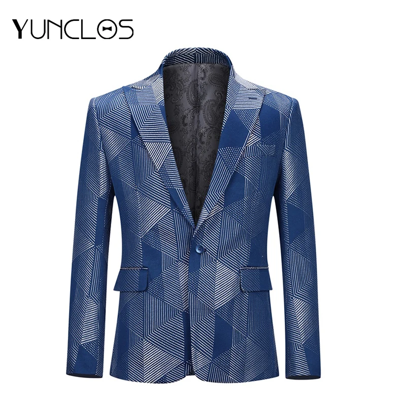 YUNCLOS темно-синий с одной пряжкой вечерние мужские куртки воротником Мужской