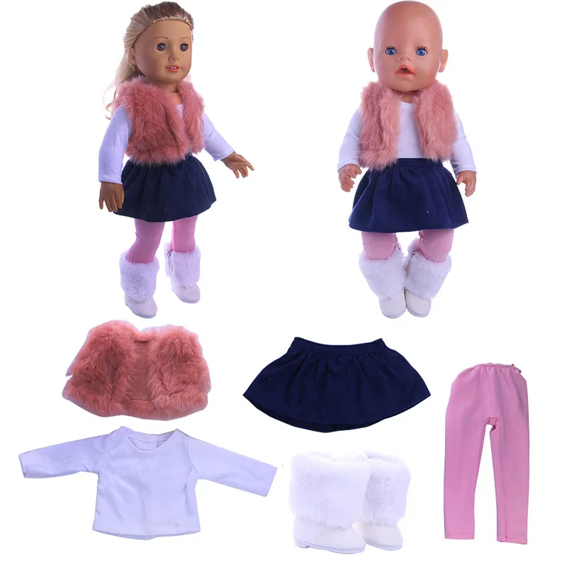 

5Pcs Vest+T-shirts+Skirts+Leggings+Shoes For 18 Inch America&43Cm Baby New Born Generation Doll Clothes Accessories Girl Toys