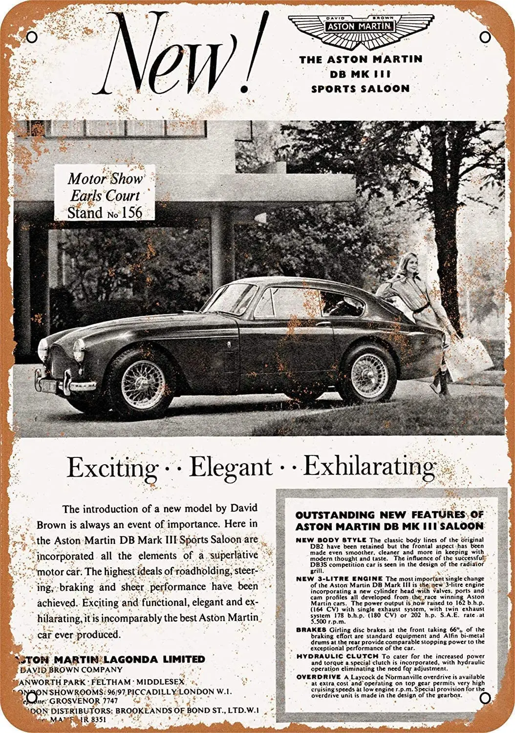 

LZLQR винтажный металлический жестяной знак 8x12 дюймов 1958 Aston Martin DB MK II Sports Saloon Настенный декор