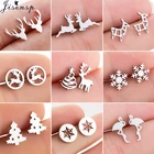 Jisensp с симпатичными изображениями оленей, серьги-гвоздики с животными небольшой снег серьги для девочек Малыш Нержавеющаясталь Рождество ювелирные украшения, серьги Для женщин pendientes
