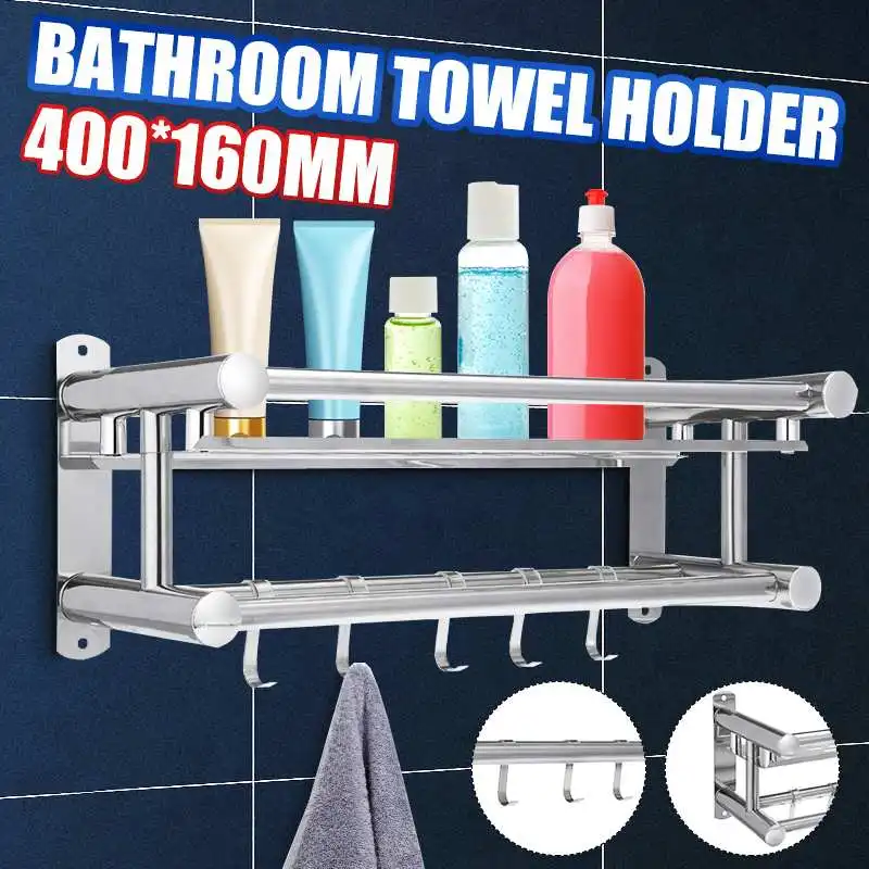 

2 Layer Bathroom Towel Racks Holder Punch-free Wall Mounted Storage Hanger Shelf Kitchen Hotel Clothes Towel Bar Rail Organizer