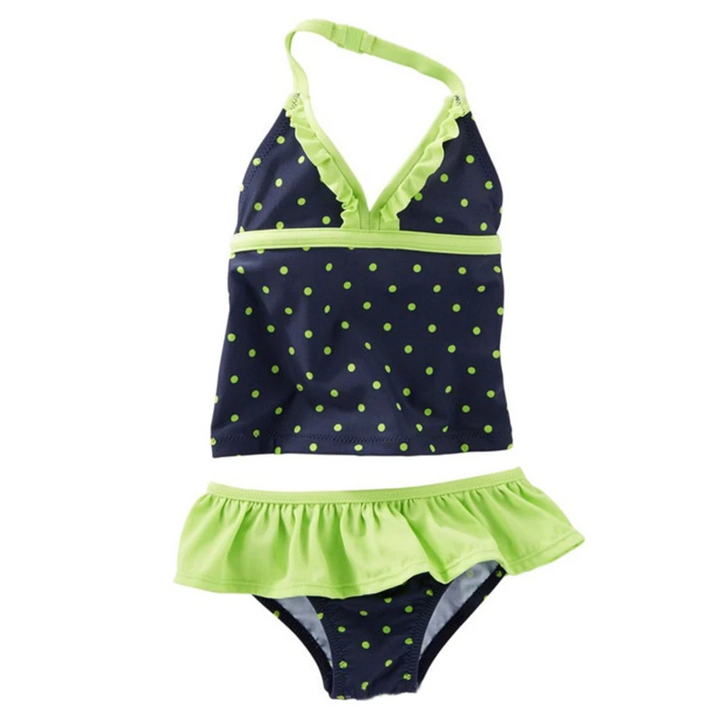 

Kids Two Pieces Swimsuit 2-8 Y Baby Swimwear Dark Blue with Dots Print Children Swim Pool Suit Water Sport