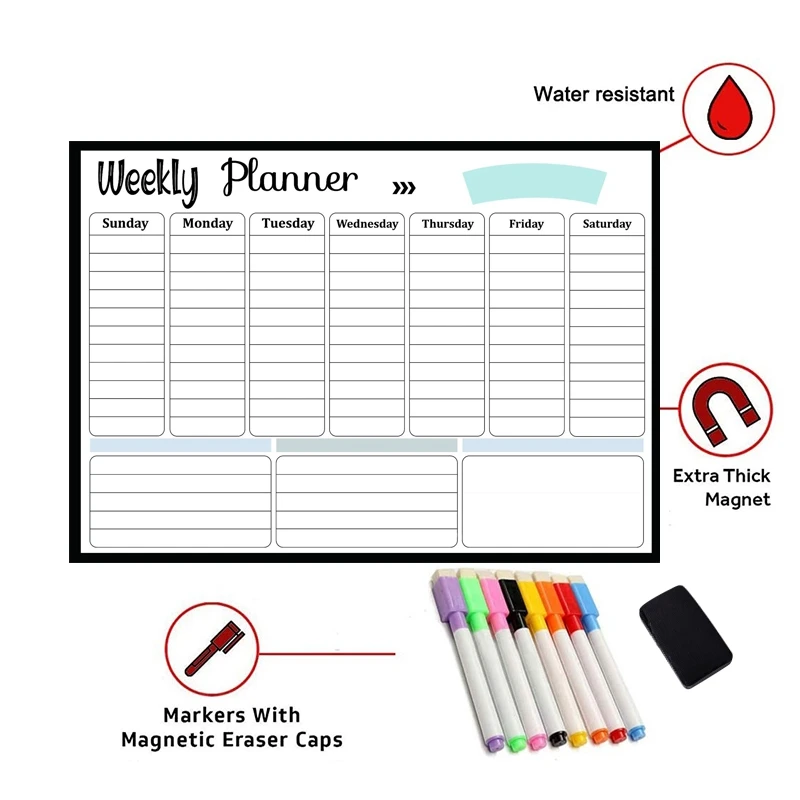 17X12 дюймов netic Dry Erase календарь набор для холодильника заметок еженедельное