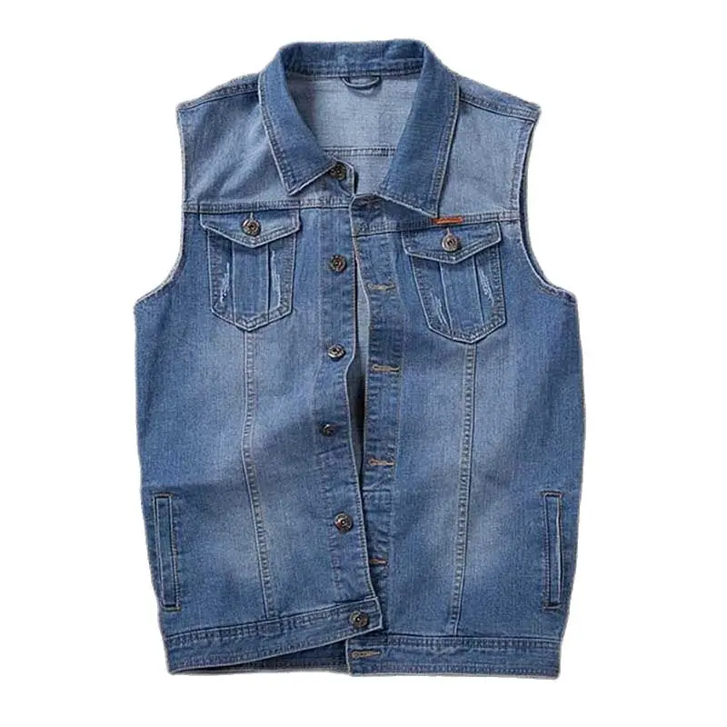 Плюс Размеры 8XL Мода жилет Мужская джинсовый без рукавов куртка сезон: