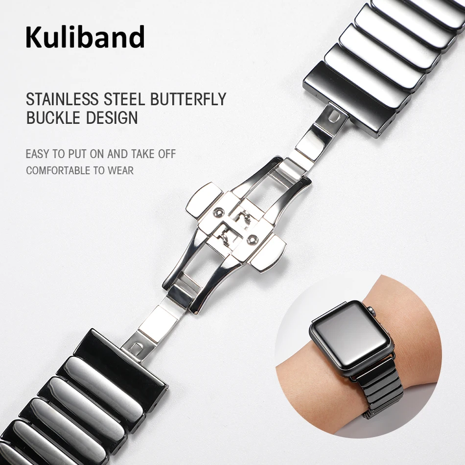 

Ceramic Watch Band for Apple Watch SE/6/5/4/3/2/1 38mm 40mm Correa Link Bracelet for iwatch series 6/SE 42MM 44MM