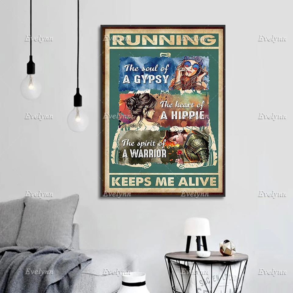 

Hippie Tattoo Girls T Shirt Vintage Poster Modern Canvas The Soul Of Gypsy The Heart Of A Hippie Wall Art Prints Home Decoration