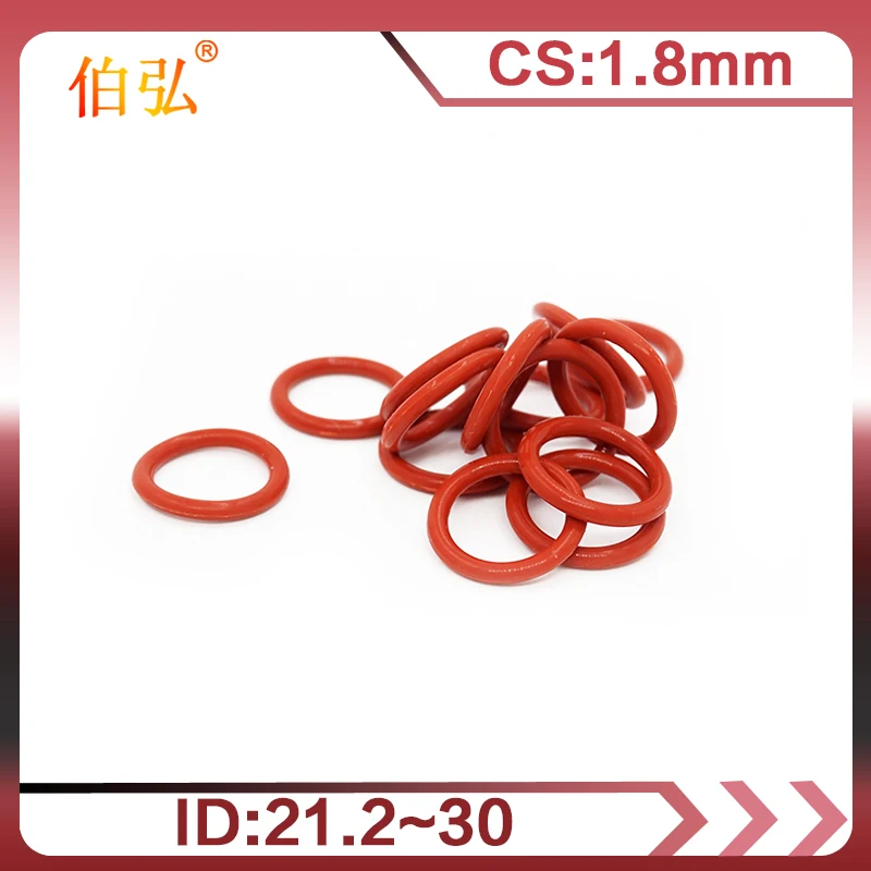 

5PCS/lot Red Silicon O-Ring Silicone/VMQ 1.8mm Thickness ID21.2/22.4/23.6/25/25.8/26.5/28/30mm Seal Rubber Gasket Ring Washer