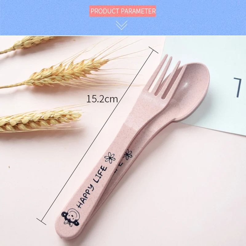 3 шт./компл. миска + ложка вилка мультяшная детская набор посуды из пшеничной