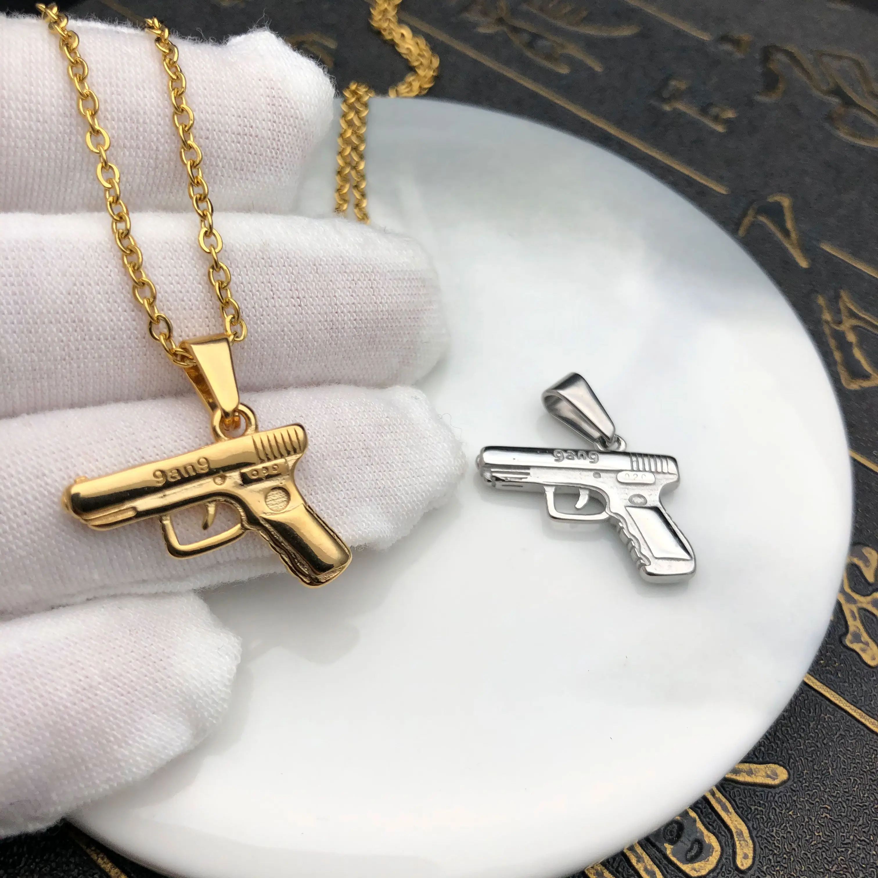 Мужская цепочка с подвеской в виде пистолета из нержавеющей стали | Украшения и