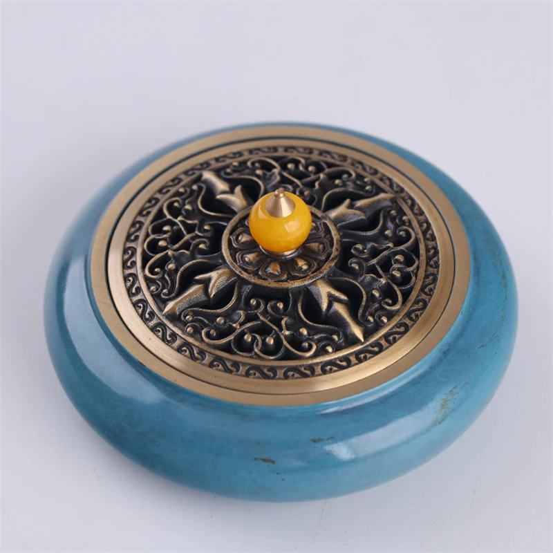 

Colored Copper Incense Burner Brass Round Hollow Carved Censer Colored Beads Multipurpose Aromatherapy Furnace Decoration Craft