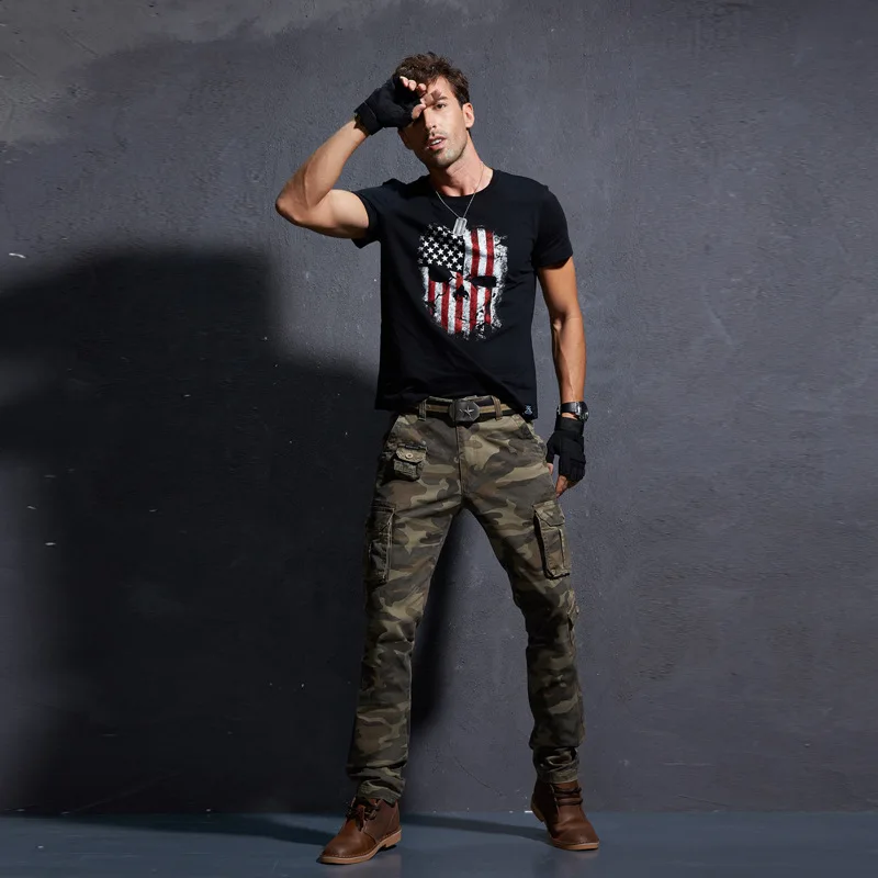 

2021 New Casual Long Pants Men's Clothing Camouflage Overalls Casual Pants Slim Pants Four Seasons Cotton Cargo Pants