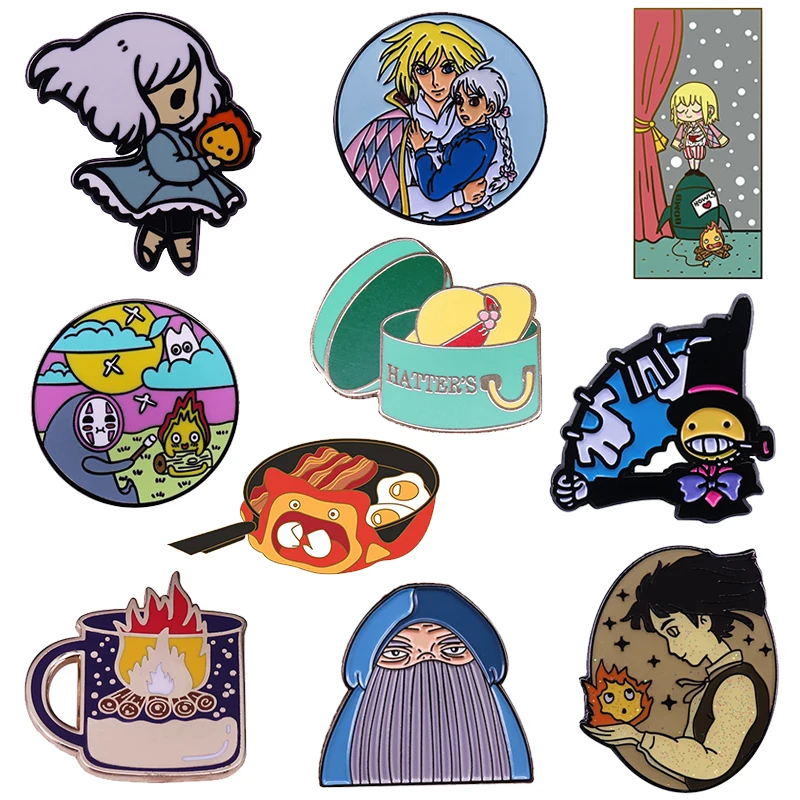 Howl's Moving Castle Brooch Sophie Fire Demon Calcifer Hang Clothes Turnip Head Pin Ghibli Anime Fans great addition