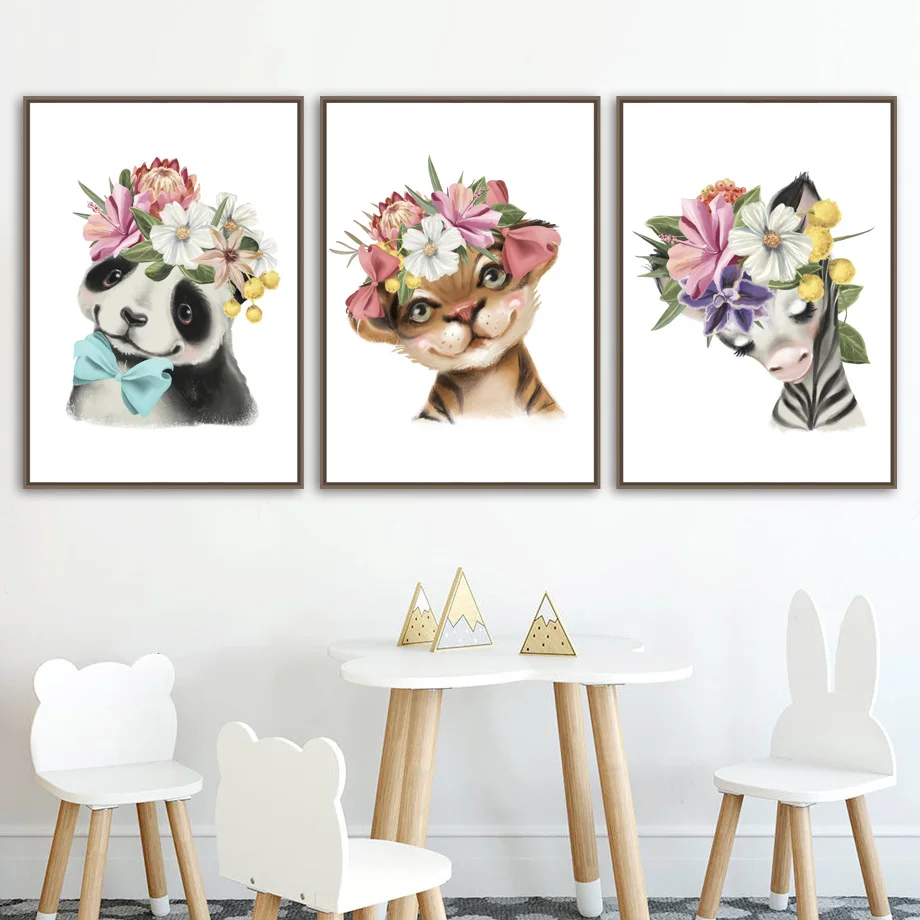 Постер на стену для детской комнаты со слоном львом жирафом зеброй обезьянами