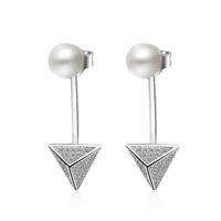 new fashion simple female pearl silver plated stud earrings elegant and dazzling triangular zircon stud earrings jewelry
