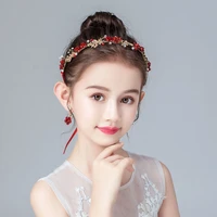 childrens princess hair accessories earrings set girls hair lead the flower hanfu headdress birthday dance performance