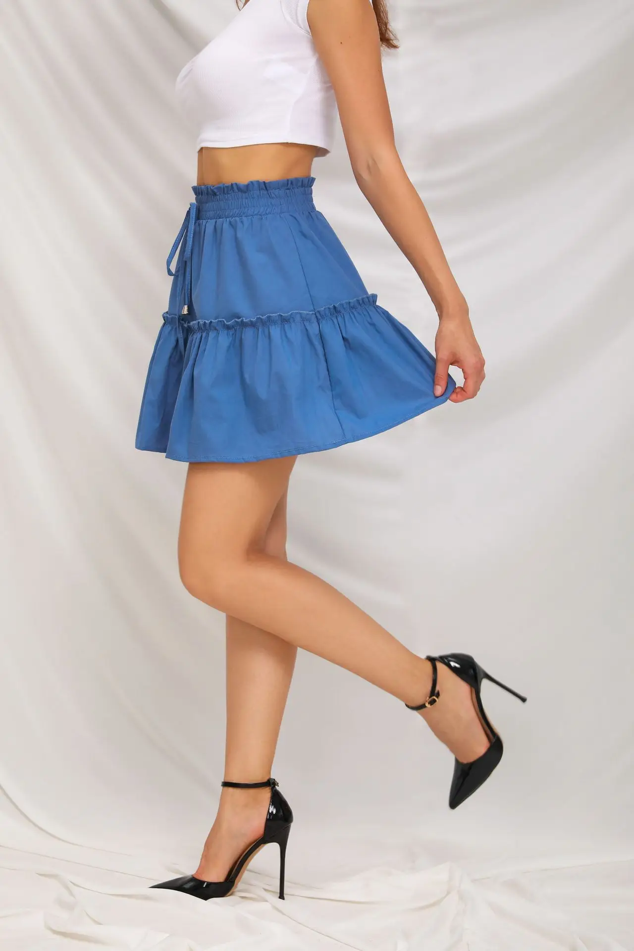 

Women Skirts Elastic Waist High Waist A Line Casual Skirt Pleated Mini Skirt For Women 2021 Summer Ladies Fashion Ruffles Skirts