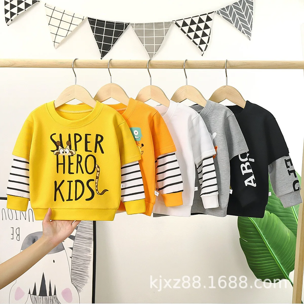 

Детский свитер, футболки с имитацией двух предметов для мальчиков и девочек, пуловер с мультяшным рисунком, блузка, детская одежда с длинным...