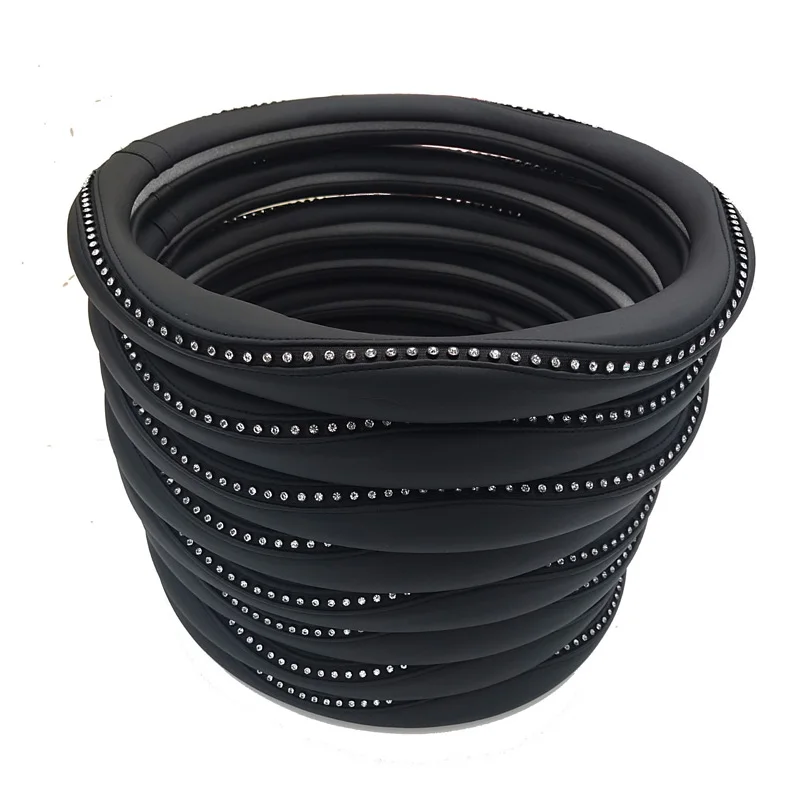 

PU Leather Car Steering Wheel Covers Crystal Black Auto Steering-Covers Cases For for renault duster Lady Girls E4 X30