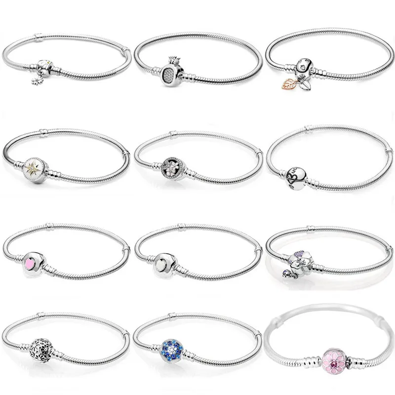 

100% 925 Sterling Silver Moments Crown O Daisy Flower Meadow Floral Clasp Snake Bracelet Fit Pandora Bead Charm Trendy Jewelry