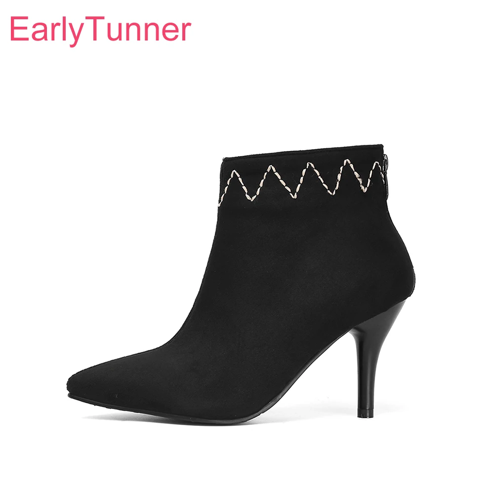 

Женские ботильоны на высоком каблуке EA092, брендовые пикантные ботильоны, большой размер 10, 30, 45, 48, цвет черный/бежевый