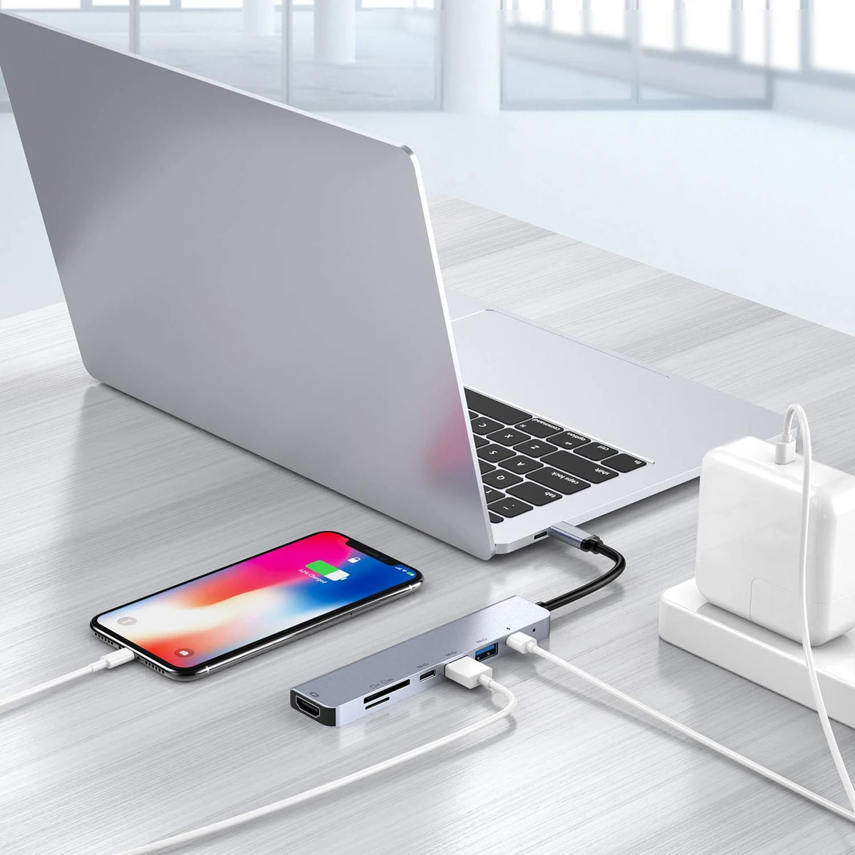 

7in1 USBHub USB-C Hubs Type-C To HDMI-Compatible USB3.0 PD Charge Hub Card Reader Multiport Adapter for MacBooks for iPad Laptop