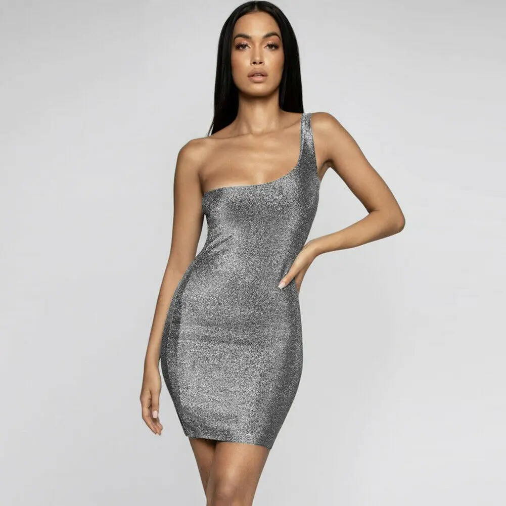 Новинка 2020 летнее женское Бандажное платье на одно плечо без рукавов с блестками