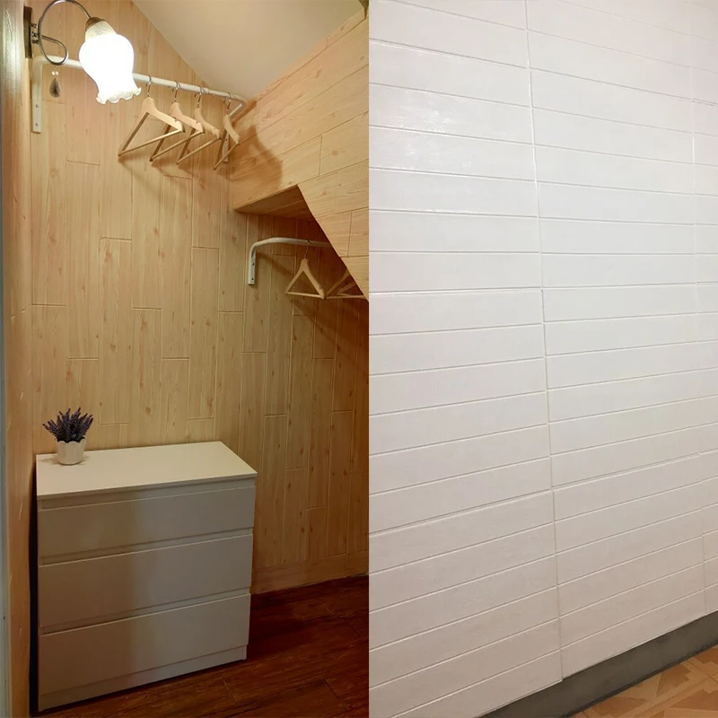 

10pcs/lot 69x69x0.4cm Wood Grain Style Wall Stickers Decor Home Living Room TV Background Wall Waterproof Foam Wallpaper Decals