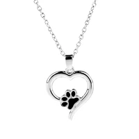 hollow lucky footprint love heart animal pet dog paw pendant necklace love woman mother girl gift wedding blessing jewelry