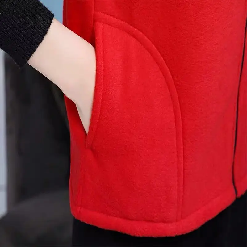 

Fleece Waistcoat Sleeveless Zipper Jacket Middle-Aged Women Autumn Soft Clothing Fashion Solid Color Coat Plus Size XL-4XL