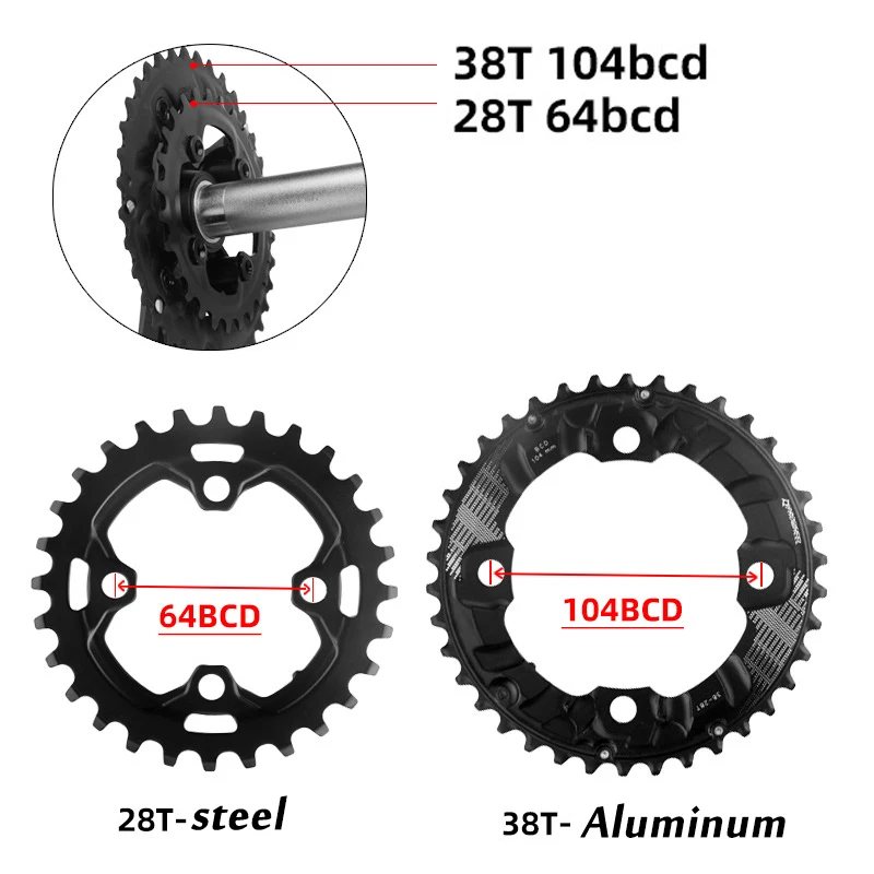 Звездочка PROWHEEL MTB 26T 28T 36T 38T Двойное Цепное Колесо BCD 64/104 Для 2*10/11 Скоростей Горного