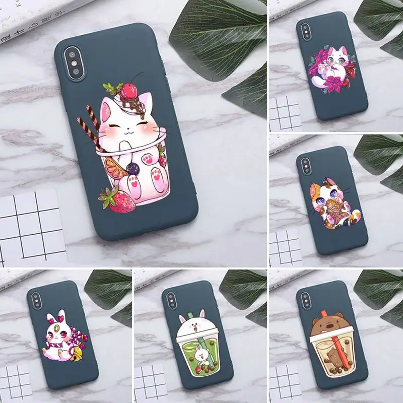 Чехол для телефона с изображением кота кролика молока чая iphone 12 11 Pro Max Mini XS 8 7 6 6S Plus