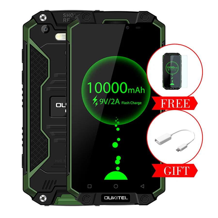 Green Oukitel K10000 Max IP68 водонепроницаемый пылезащитный ударопрочный мобильный телефон Android 7,0 MT6753 Восьмиядерный 3 ГБ ОЗУ 32 Гб ПЗУ 5," 10000 мАч - Цвет: Green