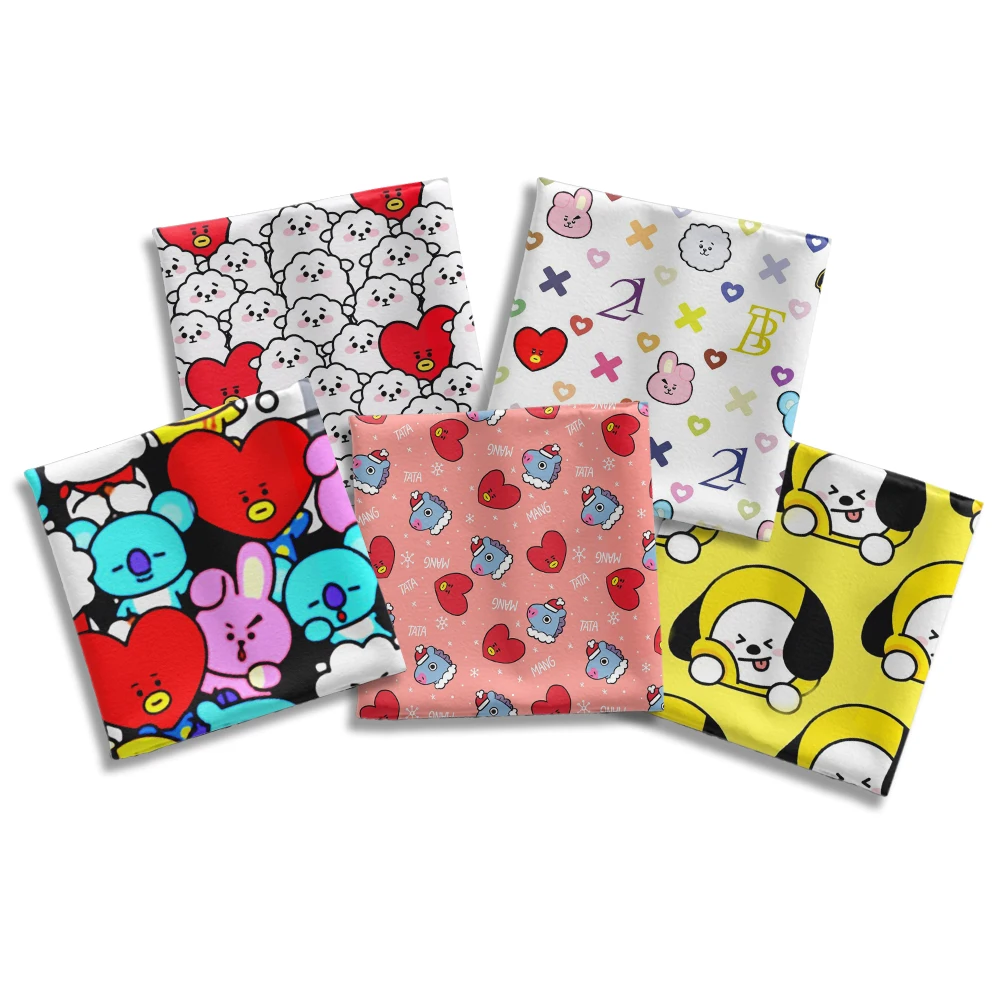 

Cute Cartoon BT Character Peach Skin Velvet Pillowcase For Making Clothing Bags Decor For Home Sofa Pillow Cover 50*145cm