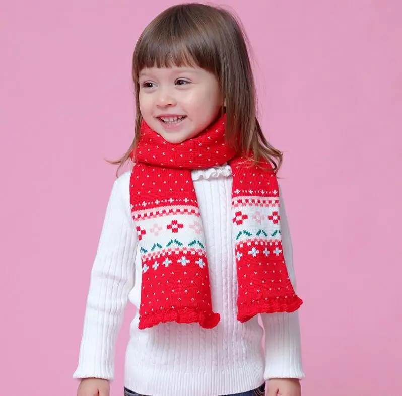 Scarf Зимняя детская вязаная шапка/шарф, модная уплотненная шапка с геометрическим узором, шапка с ушками, теплая детская шапка на Рождество, Год, снежная шапка s - Цвет: Scarf