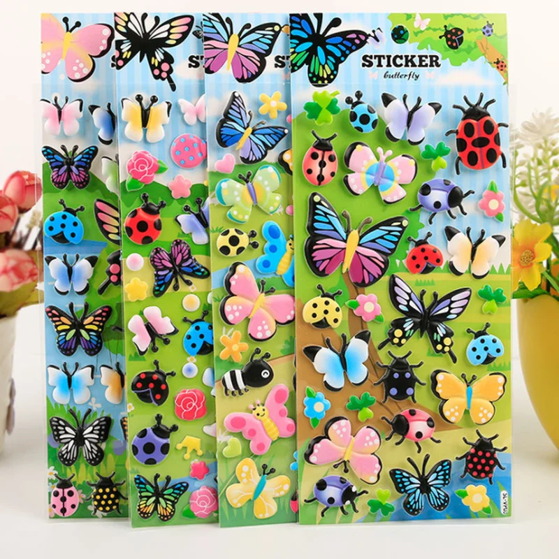 2pc butterfly insect bubble cartoon foam pvc decor diy scrapbook diary cell phone nail stick office school supplies stationery free global shipping