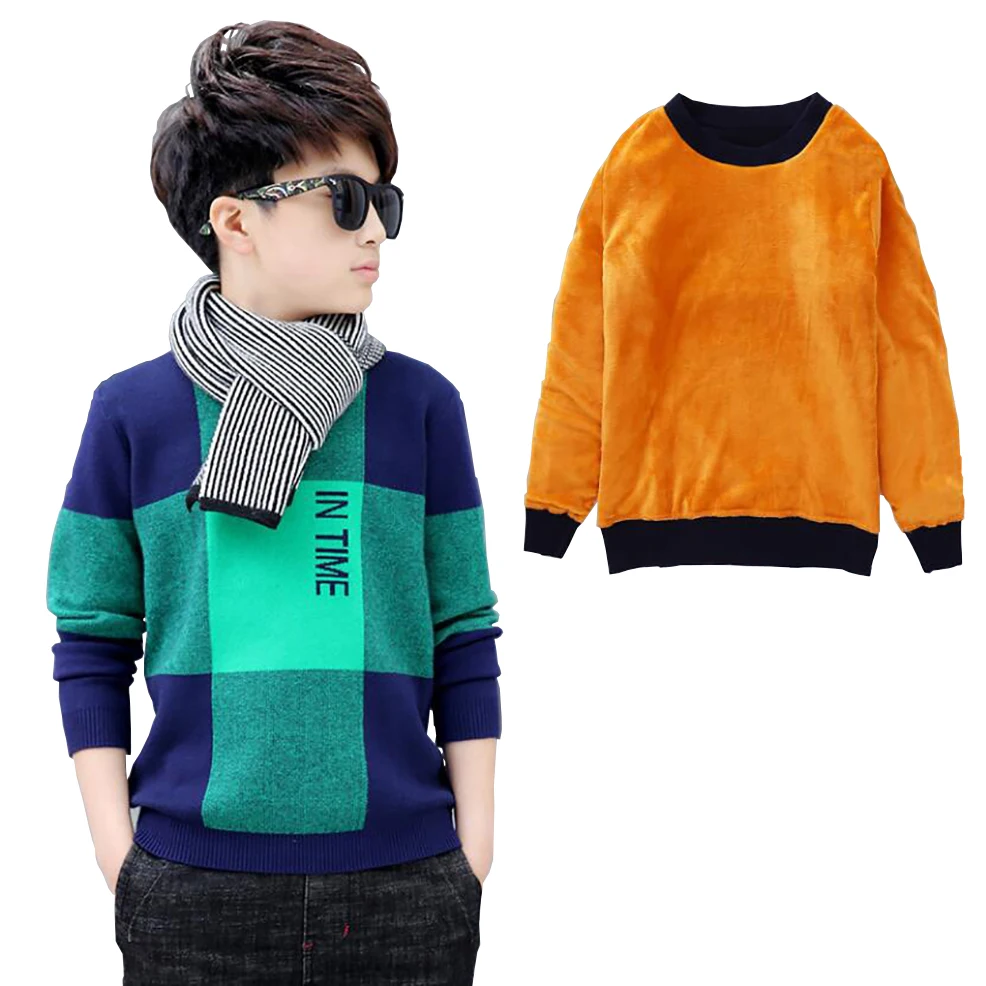 Для маленьких мальчиков зимний вельветовый свитер для детей теплые пуловеры с