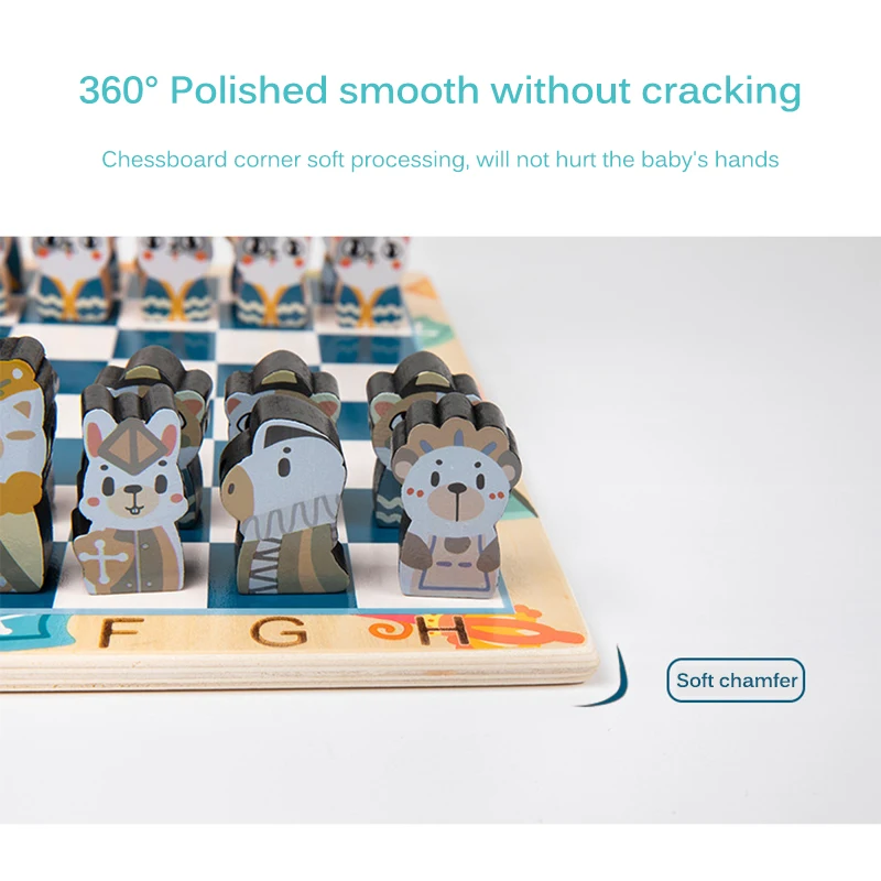 

Wooden Children Cartoon Chess Set Three-Dimensional Toy Chess Set With Checkerboard Cartoon Version Of Chess