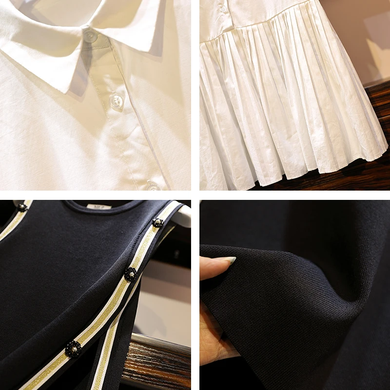 Trytree 2019 Autumn Women two piece set Casual Solid Knitted Tank Top + Dress Turn-down Collar Mini Office Lady Set 2 Piece | Женская